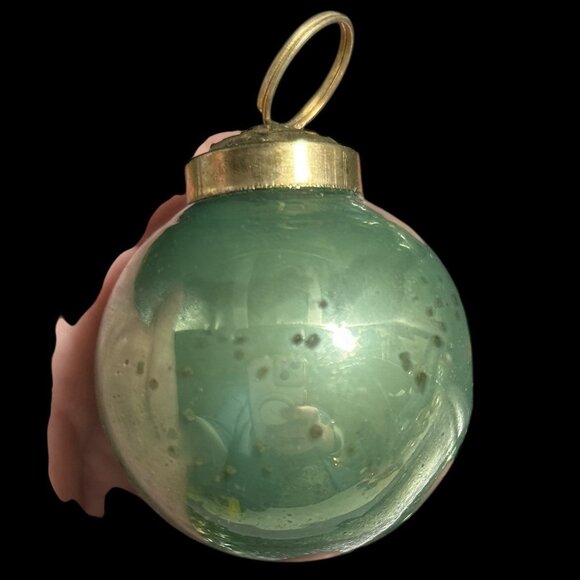 Kugel Style Glass Christmas Ornaments 2.5" Aqua Blue Hobnail Ribbed Lot of 8 - Picture 5 of 7